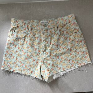 Zara Floral High Waist Shorts - Blue and Orange